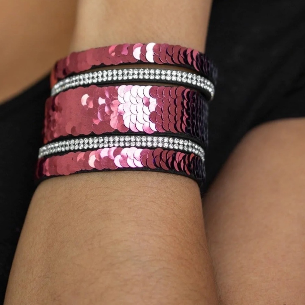 Bracelets Bundle of Three Silver Rhinestones & Reversible Sequin Adjustable New